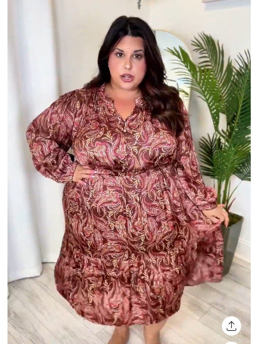 Plus-Size Paisley Tiered Midi Dress - Brown